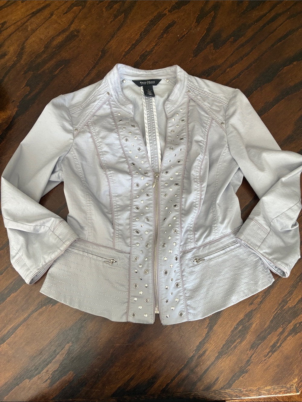 White House Black Market White Stud-Trimmed Zip Front Jacket